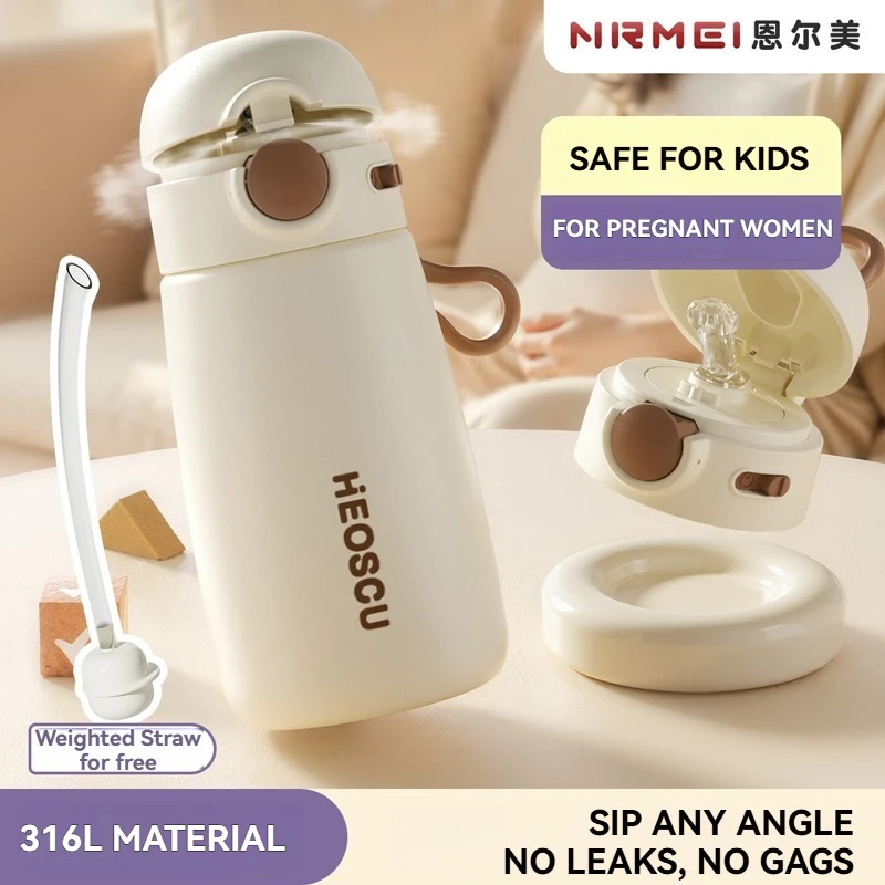 Thermosflasche Einfachheit Doppelwandiger Edelstahl Gesund mit Strohhalm und Griff Mutter und Kind Image