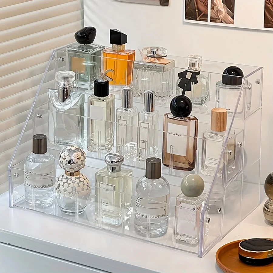 Transparenter Schminktisch aus Acryl für Parfüme und Kosmetika; mehrstufiges Stufenregal