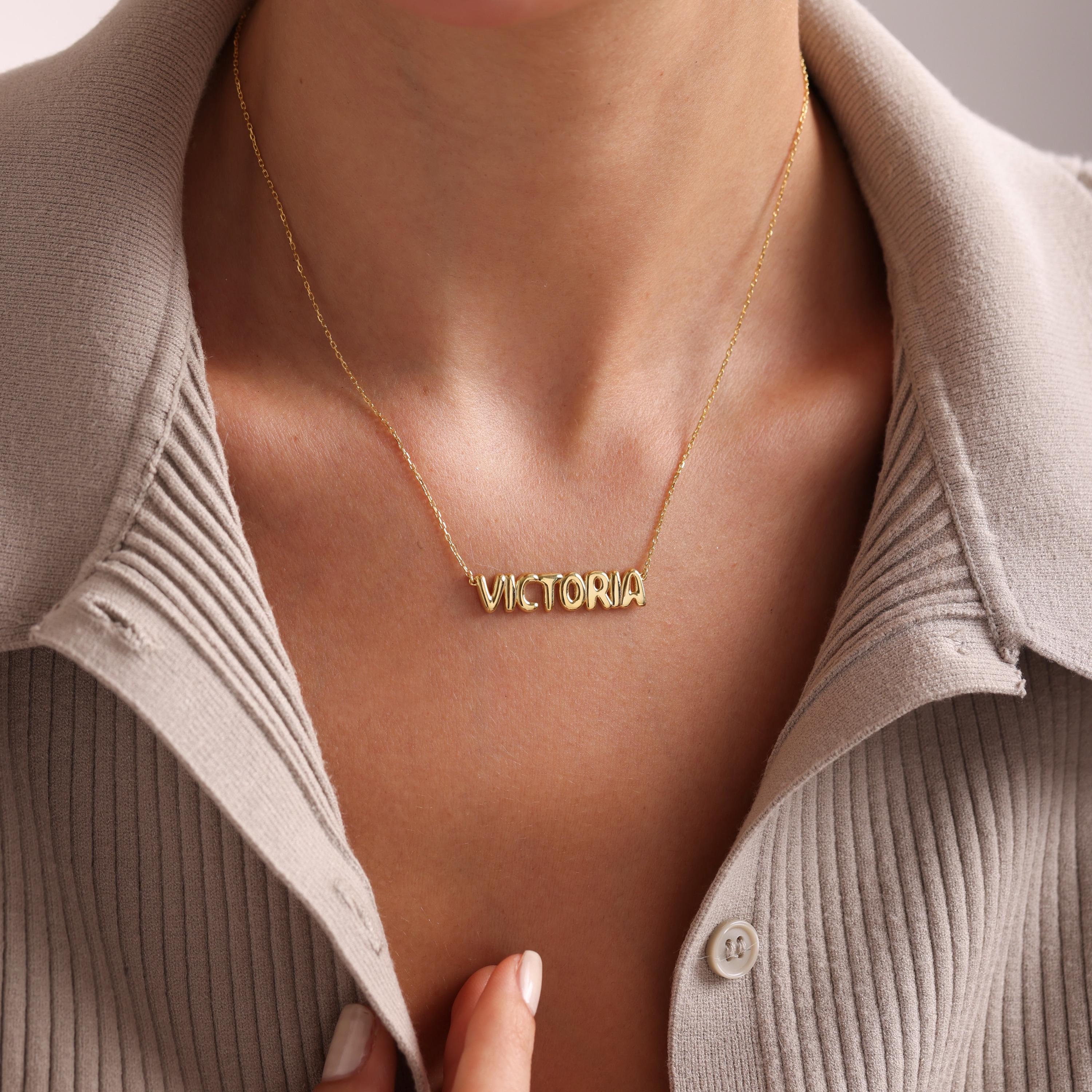 Collana con nome a forma di bolla, collana con lettera a forma di bolla, collana con nome personalizzato, collana con lettera a palloncino, regalo per
