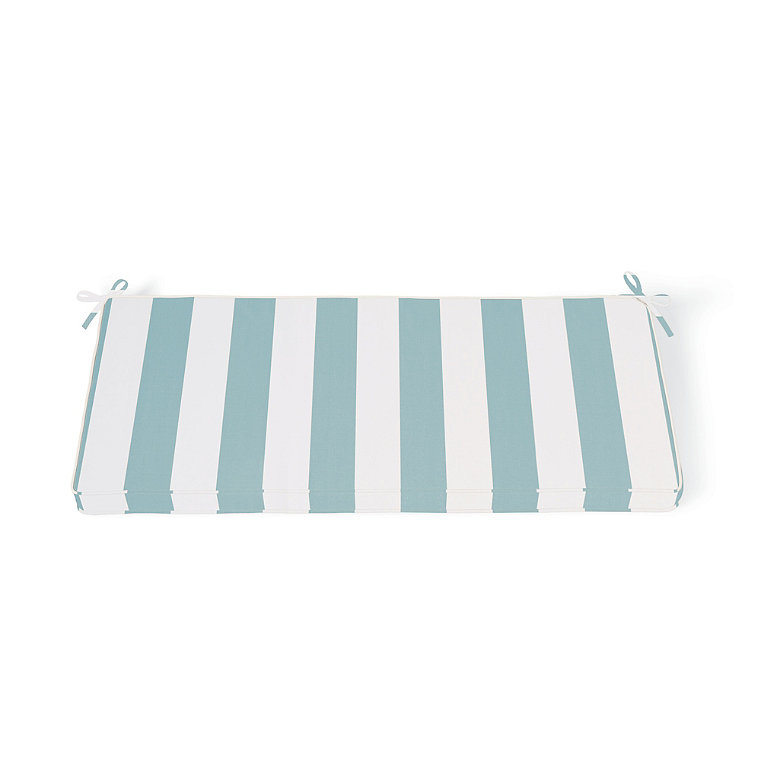 48" X 18" Replacement Bench Cushion - Piped, Piped/Awning Stripe Aquatic - Grandin Road