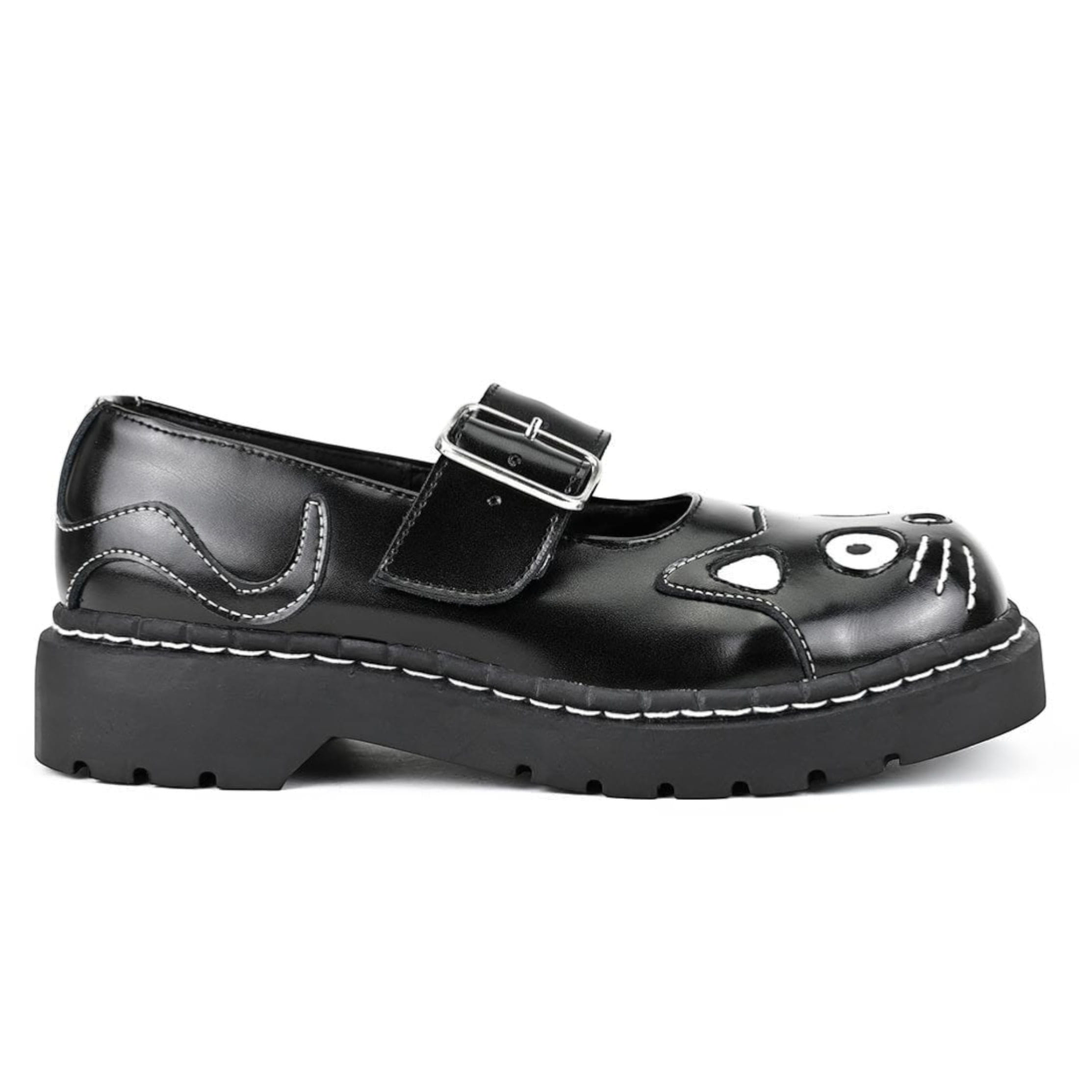 TUK Damen Mary Jane Kitty Plateau-Gothic-Schuhe aus schwarzem Leder - T2025