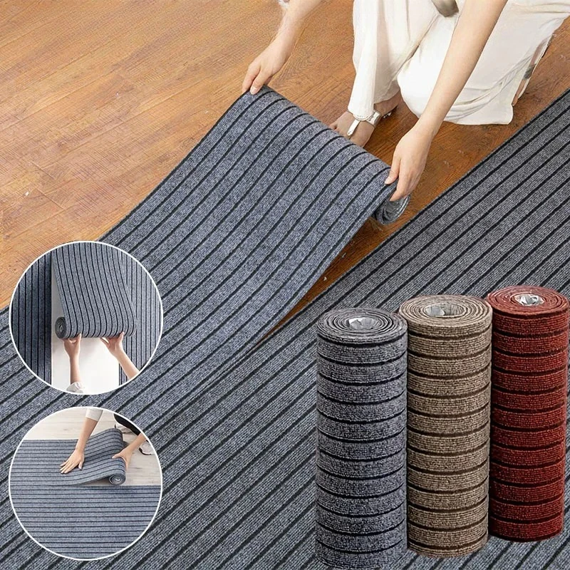 DIY Solid Color Striped Kitchen Door Mat Floor Mat Room Decoration Self-adhesive Non-slip Carpet Home Decor Hallway Rug