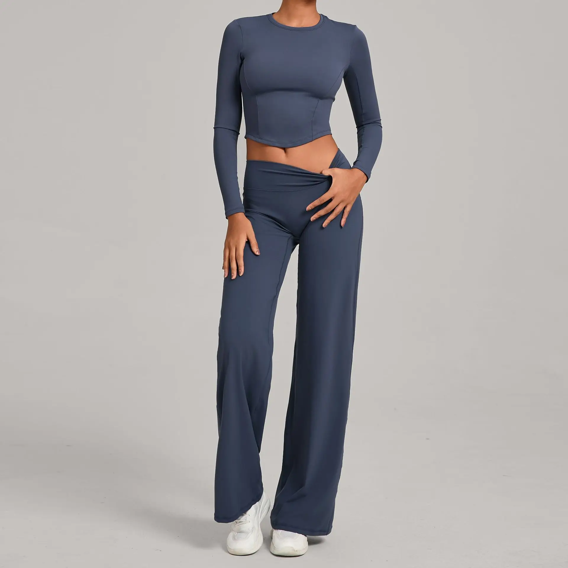 Ensemble de survêtement pour femmes, 2 pièces, ensemble de yoga, ensemble de sport, ensemble de gym, tenue de course, vêtements de sport à manches longues, vêtements de yoga