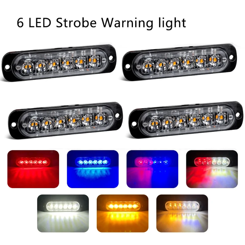 Luce Stroboscopica a 6 LED Lampeggiante per Griglia Auto, Luce di Emergenza, Luce di Avvertimento, Luci di Polizia per Auto e Camion, Luce Stroboscopica a LED 12V 24V