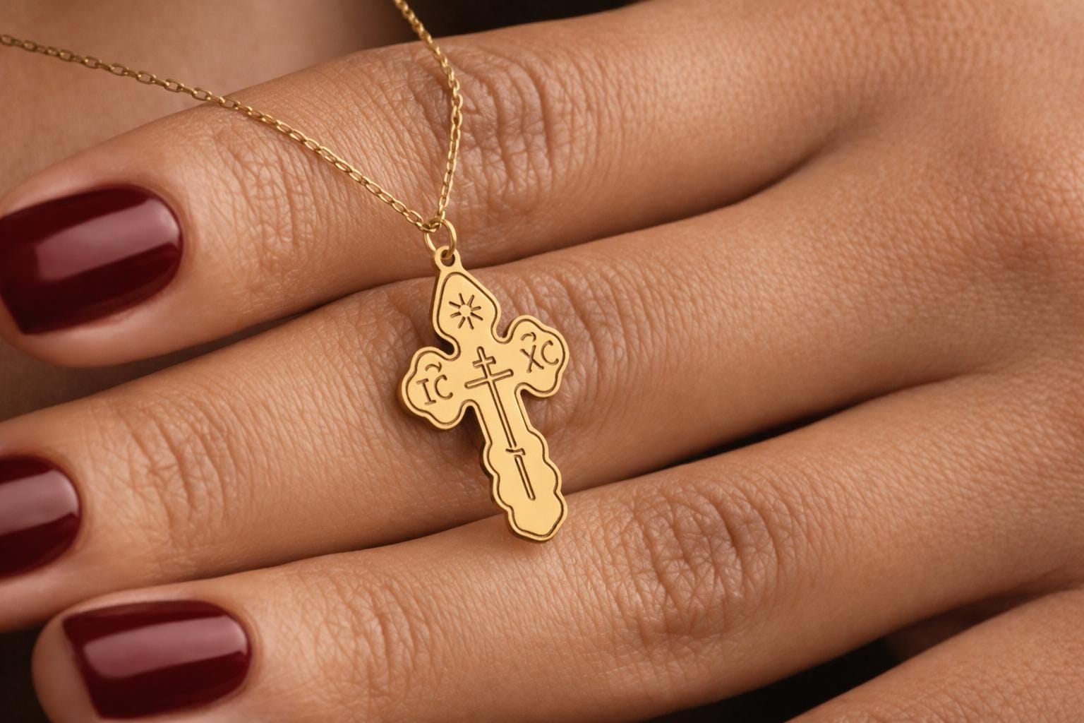 Collana con piccola croce ortodossa in oro 14 carati / Collana con crocifisso ortodosso / Ciondolo cristiano ortodosso orientale / Regalo greco