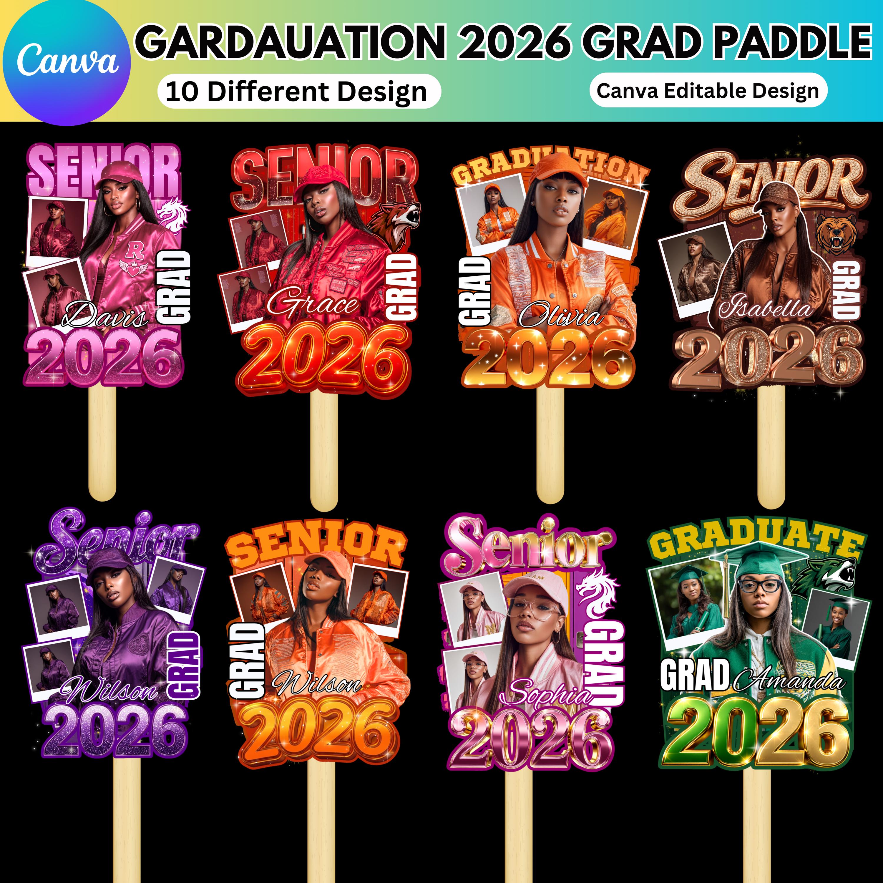 Modello modificabile per ventaglio di laurea 2026 Canva, pala per la laurea della classe del 2026, ventaglio di laurea modificabile/cartello di laurea