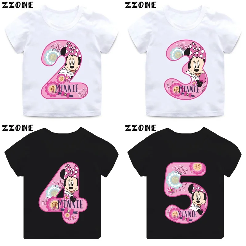 Minnie Mouse Numero Stampa Divertenti Vestiti per ragazze 1 2 3 4 5 6 7 8 9 anni Compleanno Cartoon Bambini T-shirt Neonati maschi Bambini T-shirt