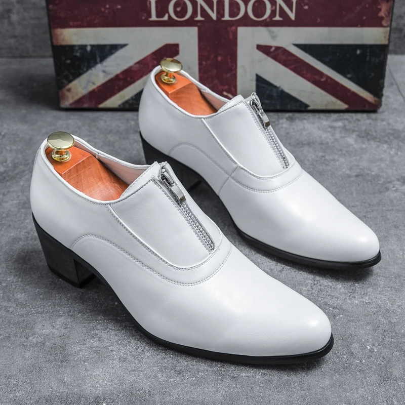 Männer Neue Derby Schuhe Runde Kappe Schwarz und Weiß High Heels Hochzeit Bankett Kleid Schuhe Reißverschluss Kubanische Schuhe Größe 37-46 Männer Schuhe