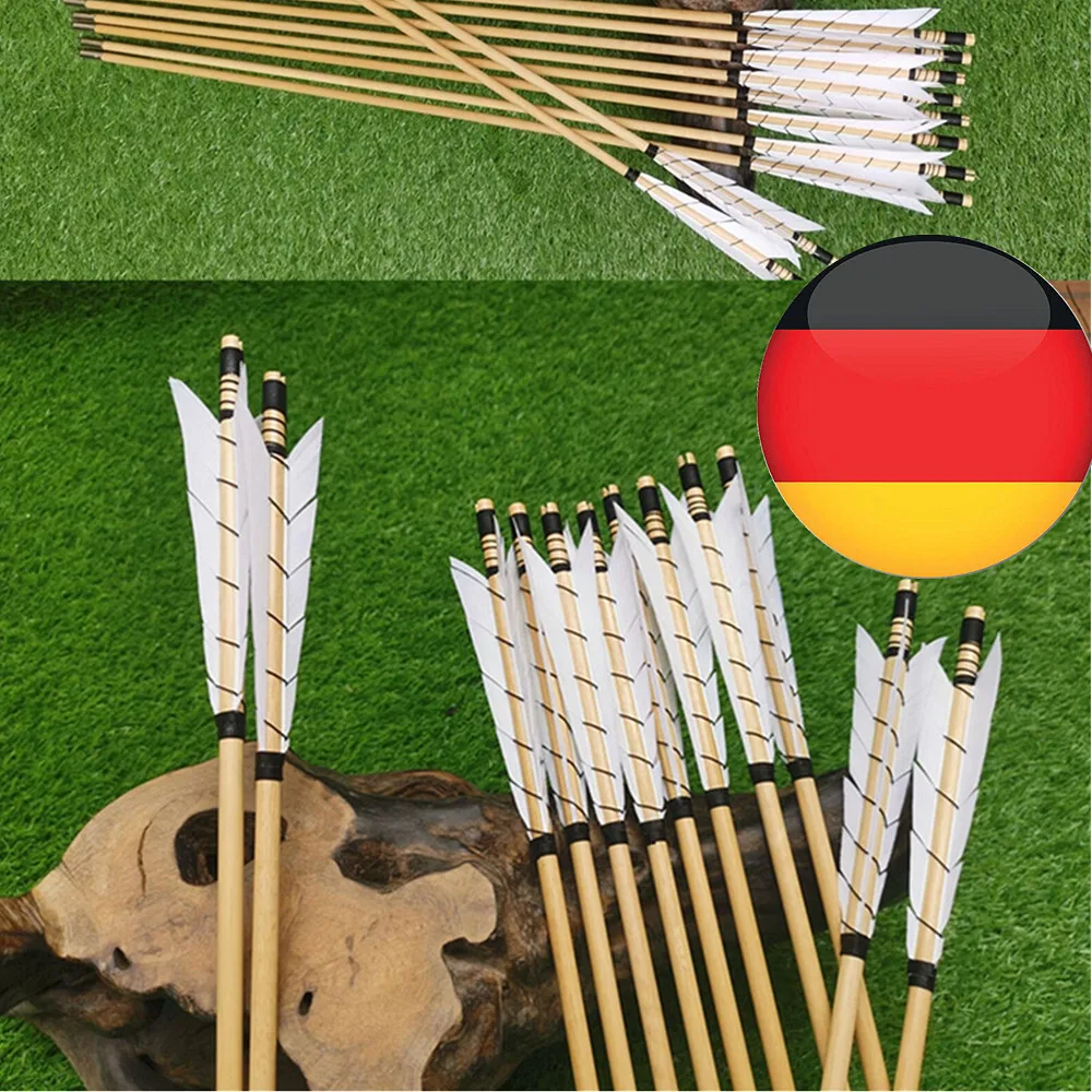 12 stücke 8mm Holz Pfeil 32 Zoll Pfeile 5 "Truthahn Federn Edelstahl Feste Spitze Recurve Bogen Traditionelle handbogen Jagd