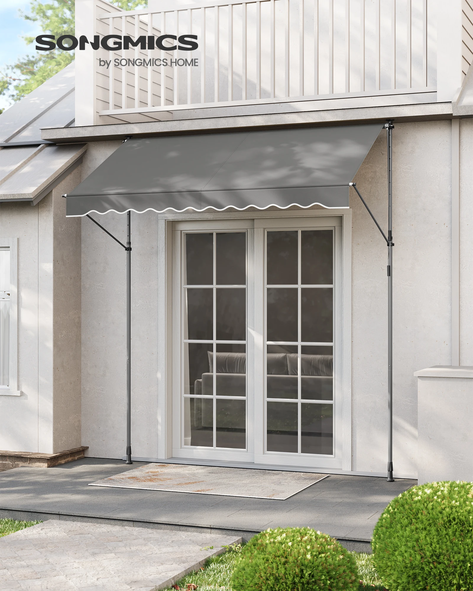 SONGMICS Klemmmarkise, Balkonmarkise, höhenverstellbar, mit Handkurbel, Sonnenschutz, für Balkon