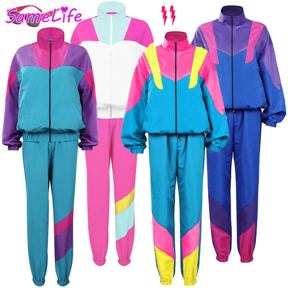 80er Jahre Hippie Cosplay Fantasy Trainingsanzug Vintage 70er Jahre Rock Disco Retro Hip Hop Kostüm Verkleidung Halloween Frauen Rollenspiel Party Outfit