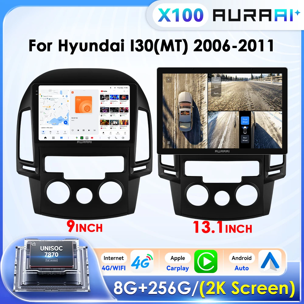 AURAAI X100 2K Android Autoradio für Hyundai I30 2006-2011 Multimedia Auto Player Auto ADAS 360Kamera 8core 8G 256G CarPlay Audio Image