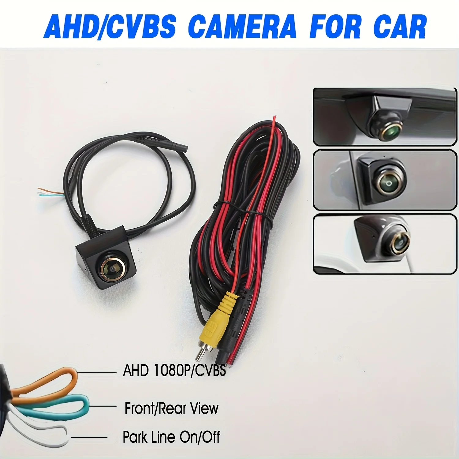 1080P AHD Fisheye Autokamera Universal mit goldenem Rand – Metallgehäuse mit Nachtsicht, Parkführungsleitungen, Weitwinkel Image