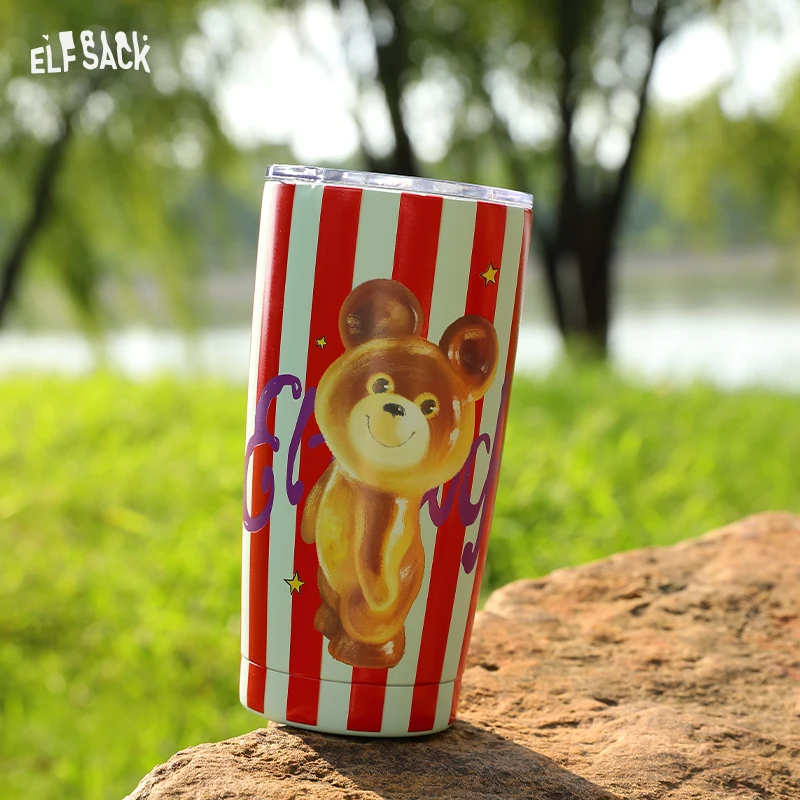 ELFSACK 2025 Herbst Neue Ankunft Verspielte 304 Edelstahl Gestreiften Bär Druck Trinken Tasse Für Frau Image