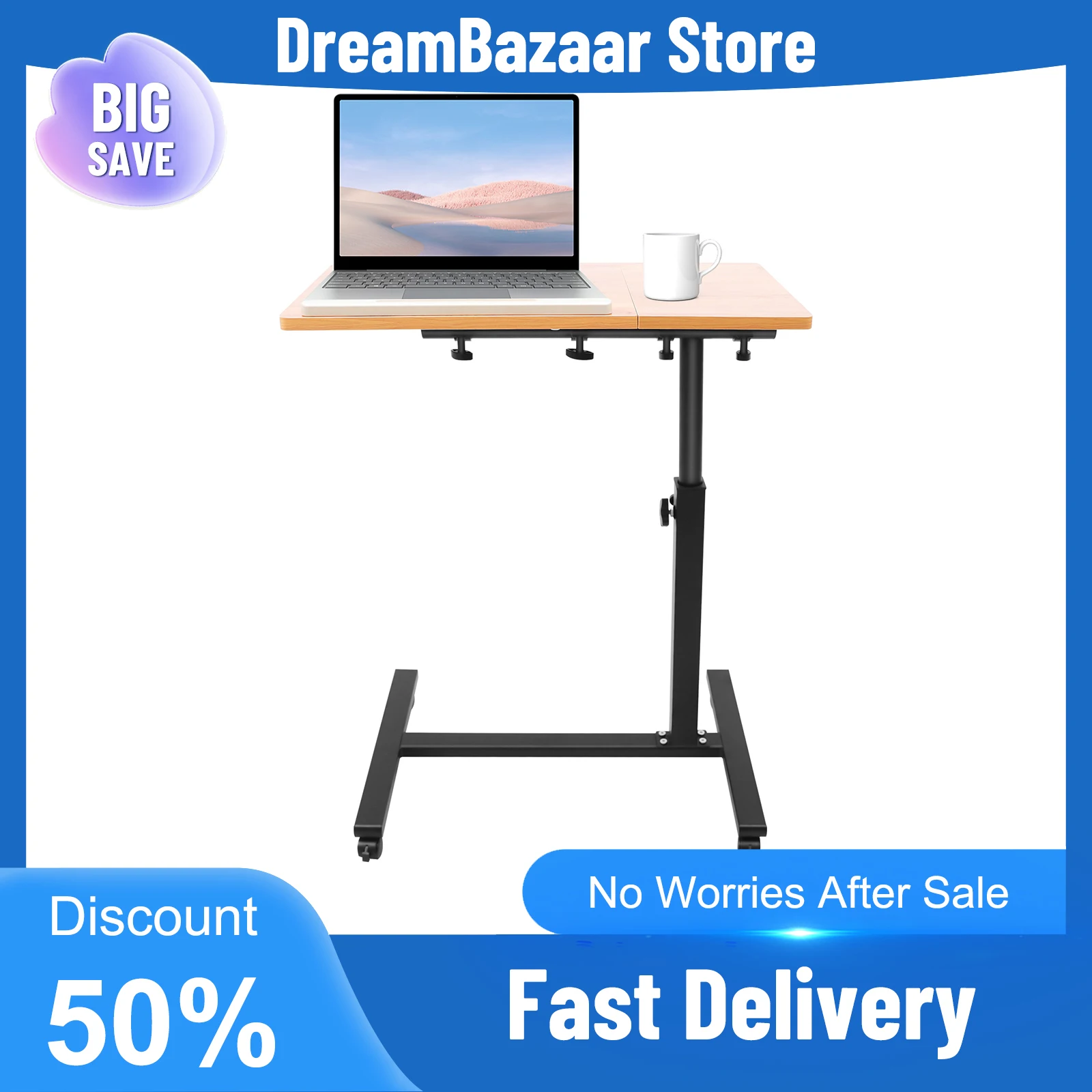 Mobiler Steh-Computertisch, Home-Office-Schreibtisch, höhenverstellbarer Rolltisch, korrosionsbeständig, tragbare Arbeitsstation zum Lernen Image