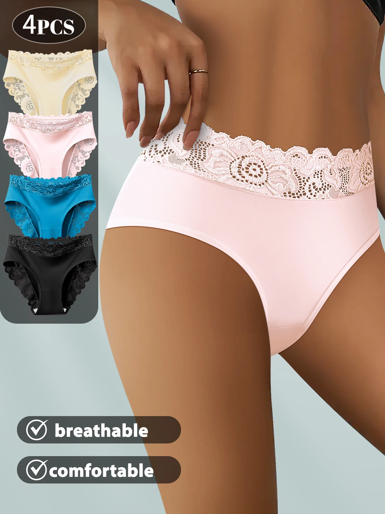 4-teiliges Set Damenunterwäsche, kleine Blumenmuster, Spitzenunterwäsche, Damen-Slips, sexy Damenunterwäsche, weiche, atmungsaktive Damenunterwäsche Image