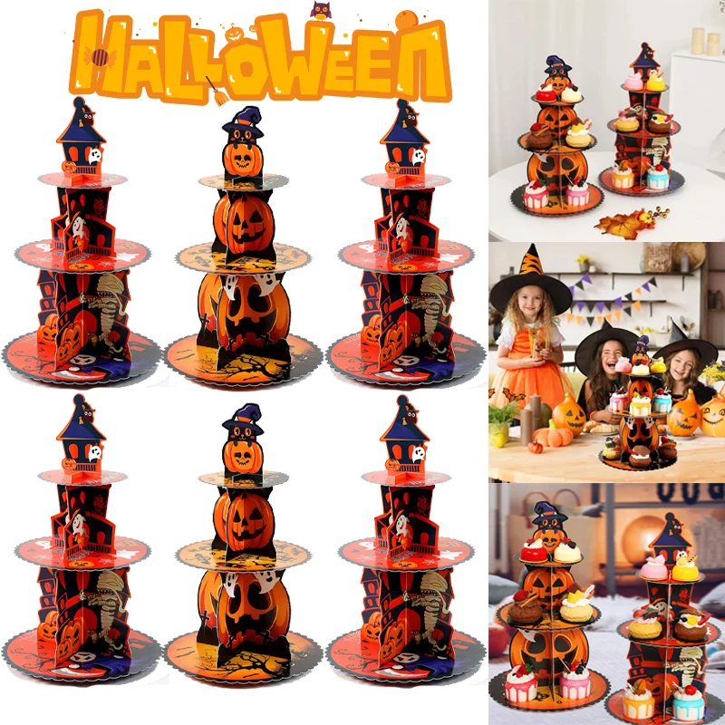 Halloween Cupcake Ständer Kürbis Cupcake Halter 3-stufiger Karton Kuchen Dessert Ständer Turm für Halloween Party Supplies Dekor Image
