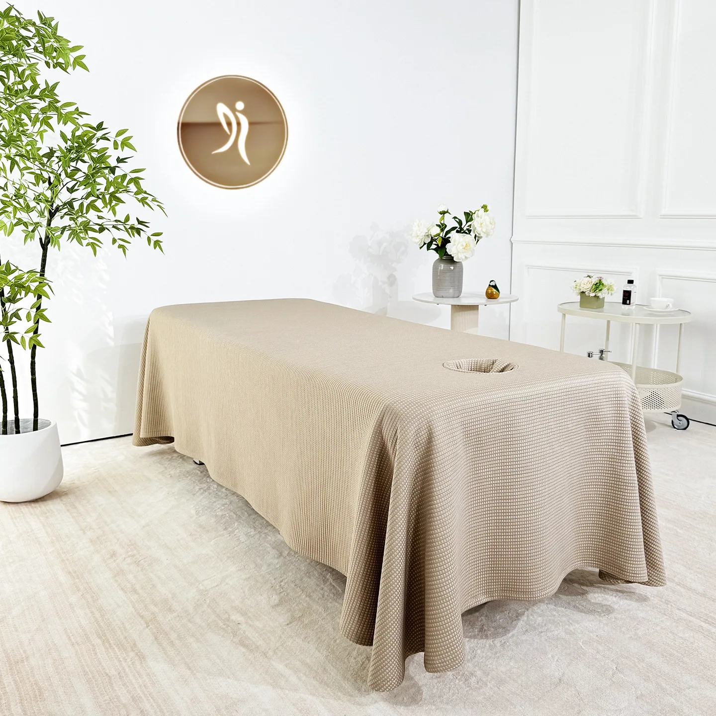 Gestrickter, verdickter Bettbezug mit Waffelgitter für Schönheitssalons, Tagesdecke mit vollständiger Abdeckung und Loch, einteiliges Bettlaken Image