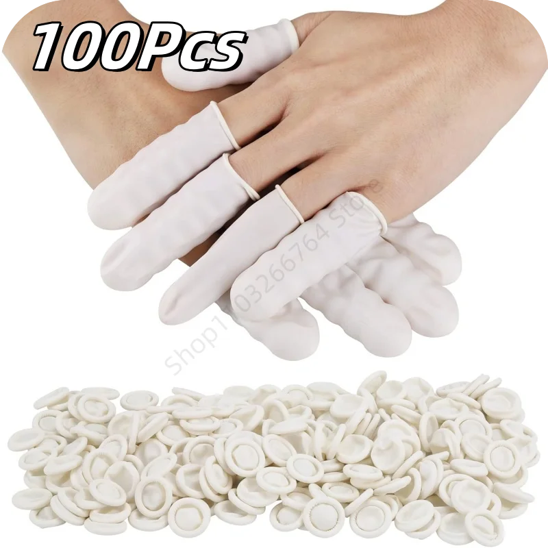 100 Stück Einweg-Fingerspitzen-Schutzhandschuhe, rutschfest, antistatisch, Naturkautschuk, Latex, Fingerlinge, Fingerspitzen, langlebiges Werkzeug Image