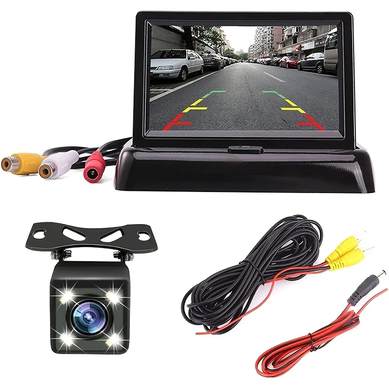 10,92 cm Universal-Auto-Rückfahrkamera-Monitor mit 4 LED-Leuchten, Kit für PKW, LKW, Wohnmobile für Mini-Vans – einfache Installation Image
