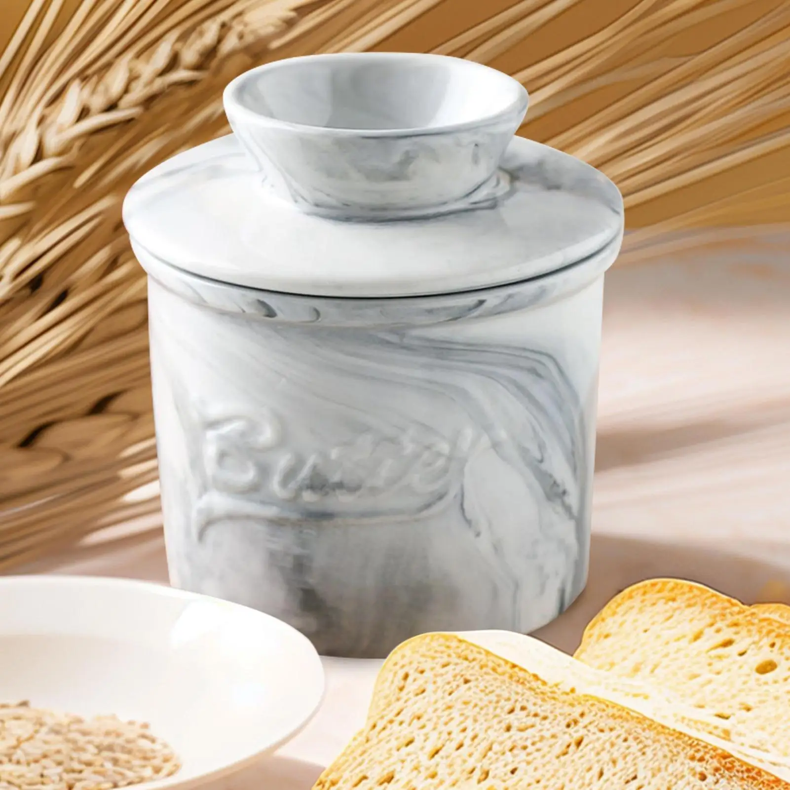 Butterhalter, Keramik-Buttersparer mit Deckel, Vorratsglas für Urlaub, Versammlung, Party, Picknick, Brunch, Abendessen, Familie, Essen, Küche Image
