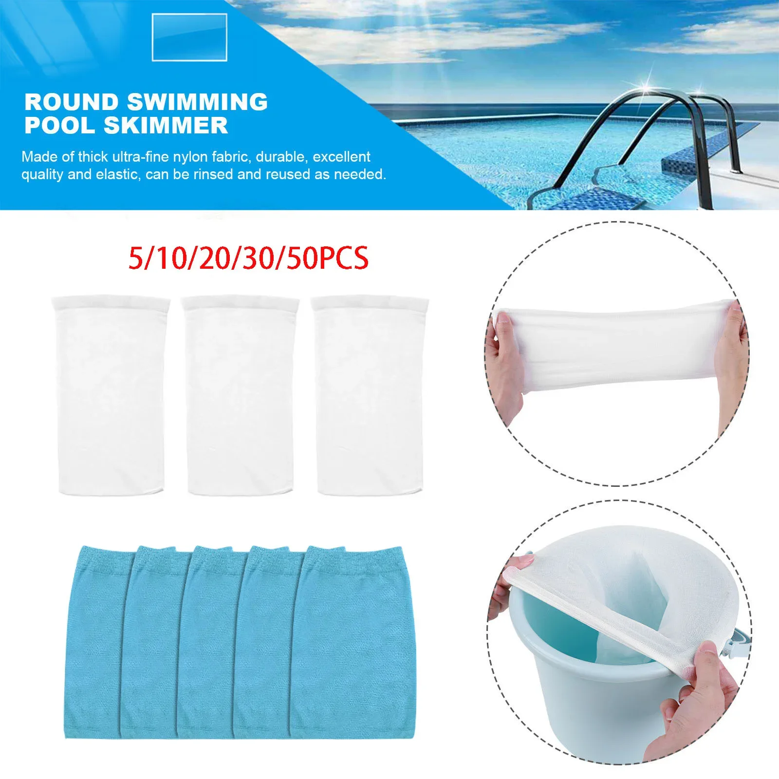 5/10/20/30/50 stücke Filter Lagerung Pool Skimmer Socken Nylon Schwimmbad Filter Socken Für Körbe Skimmer weiß Pool Versorgung Image