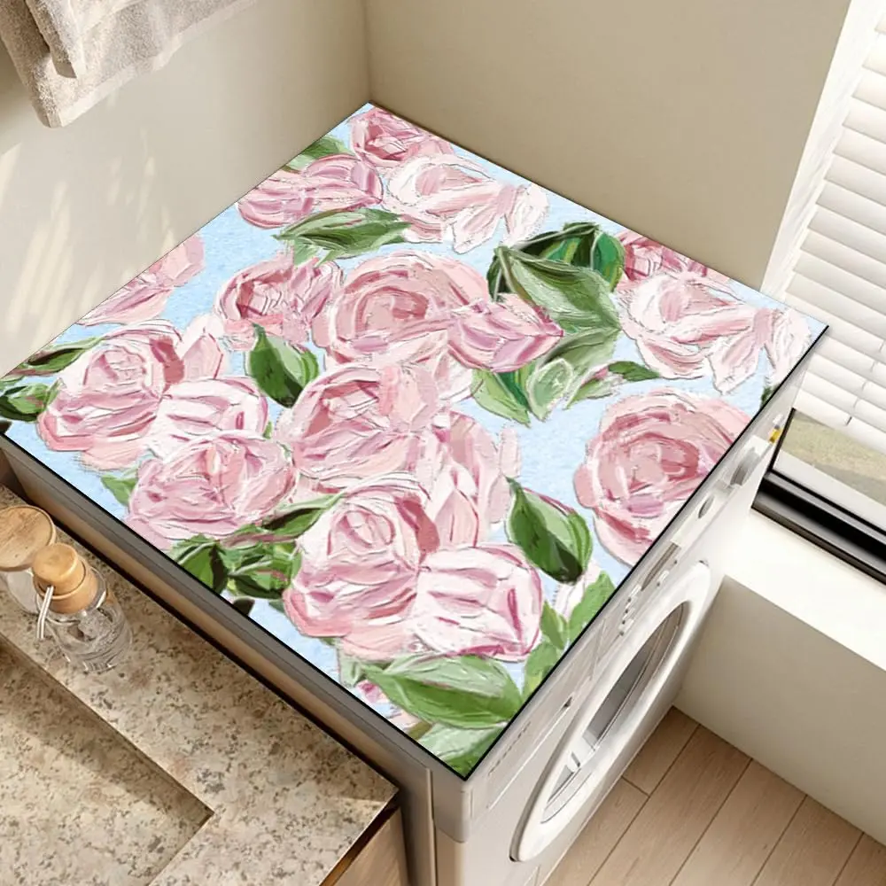 VIKAMA Blumenwasch- und Trocknerabdeckungen für die obere rutschfeste Trockner-Oberschutzmatte, staubdichte Waschmaschinen-Obermatte, Heimdekoration Image