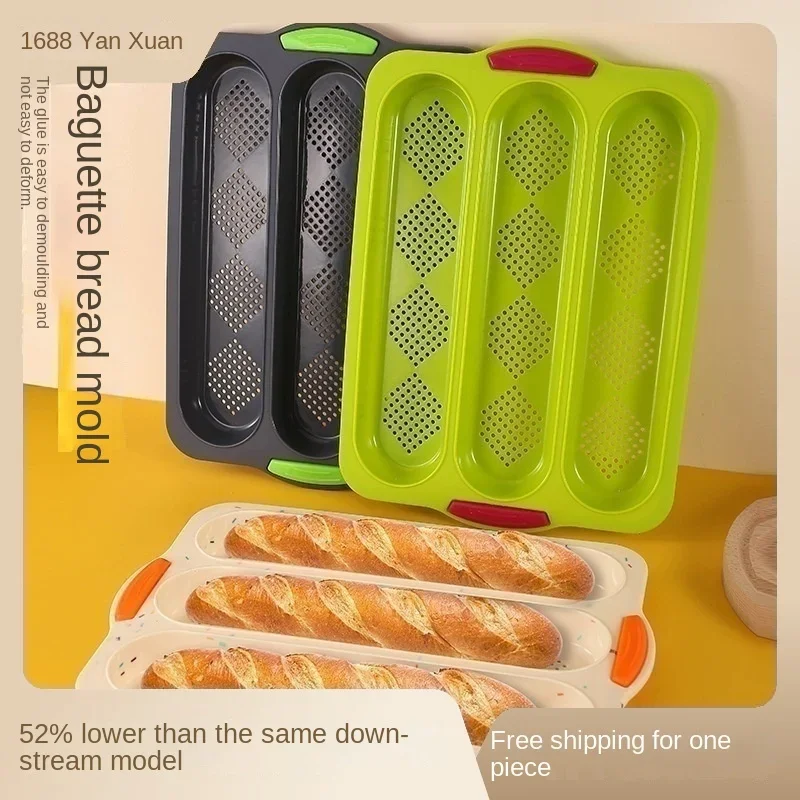 1pc Silikon Long Stick Brot Backblech Tri-Slot Diamant Mesh Kuchen form Haushalt DIY Backwerk zeug Image