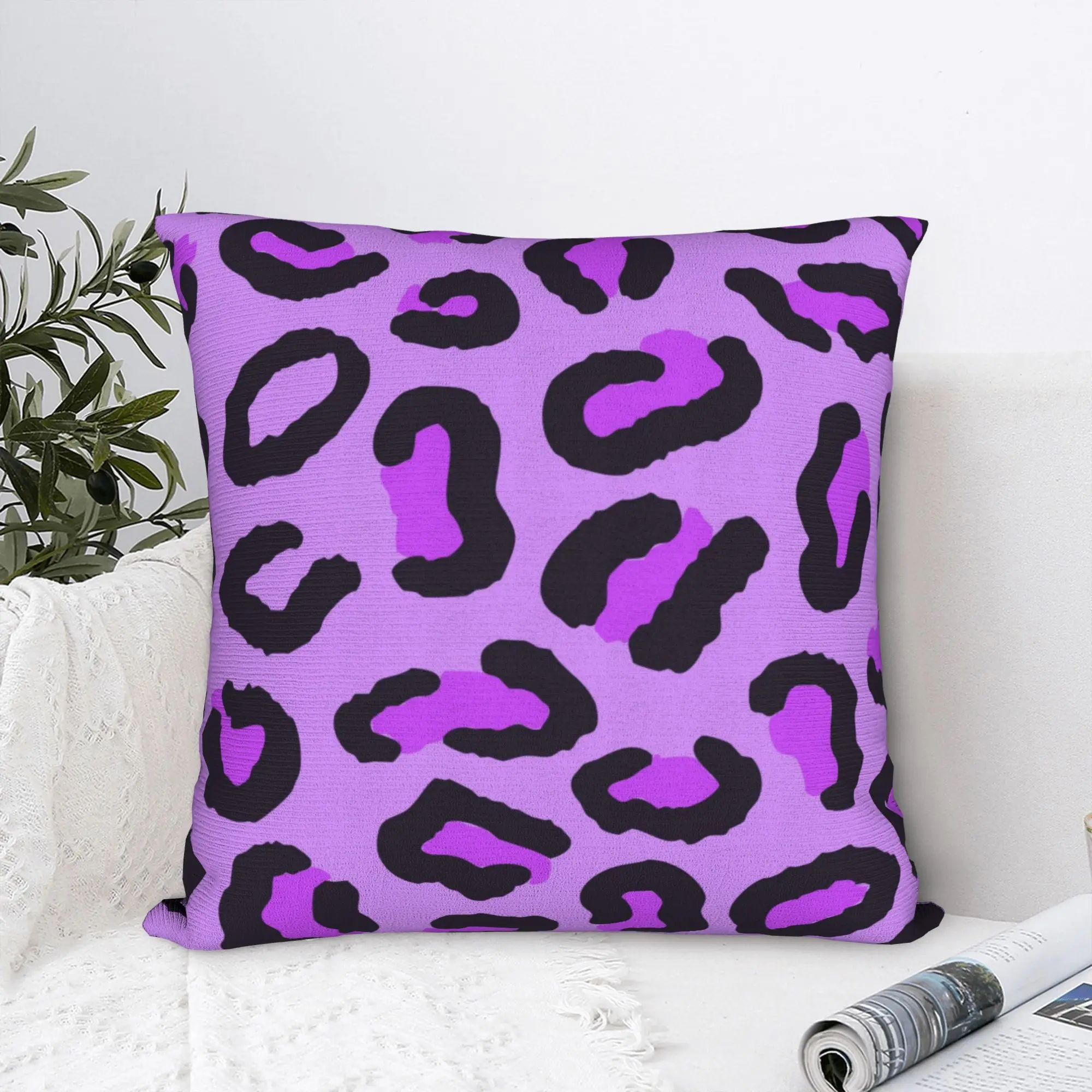 Lila Geparden-Kissenbezug, weicher Polyester-Kissenbezug, Dekor, Leoparden-Tier-Kissenbezug, Stuhl, mit Reißverschluss, 40 x 40 cm Image