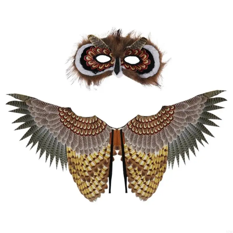 N7YF OWL WING EWER MASK für Kinder Halloween Mask Vögel Kostüm Set Party Dress -up Flügel Image