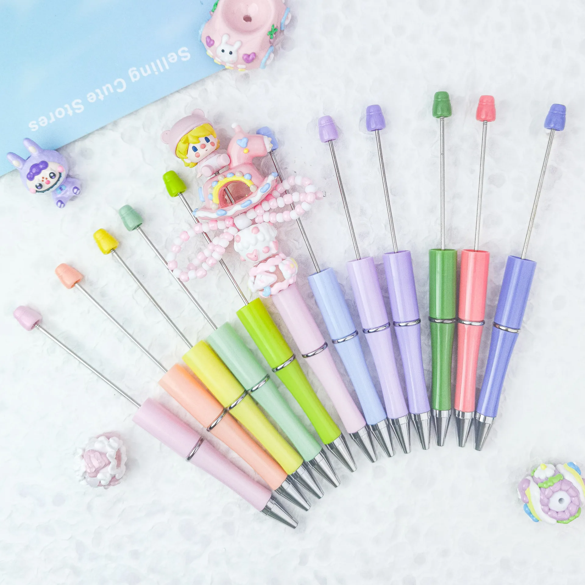 100Pcs Perlen Stift DIY Perlen Kugelschreiber Kugelschreiber Drei Farbverlauf Geschenk Werbung Stifte Koreanische Schreibwaren Schule Liefert Image