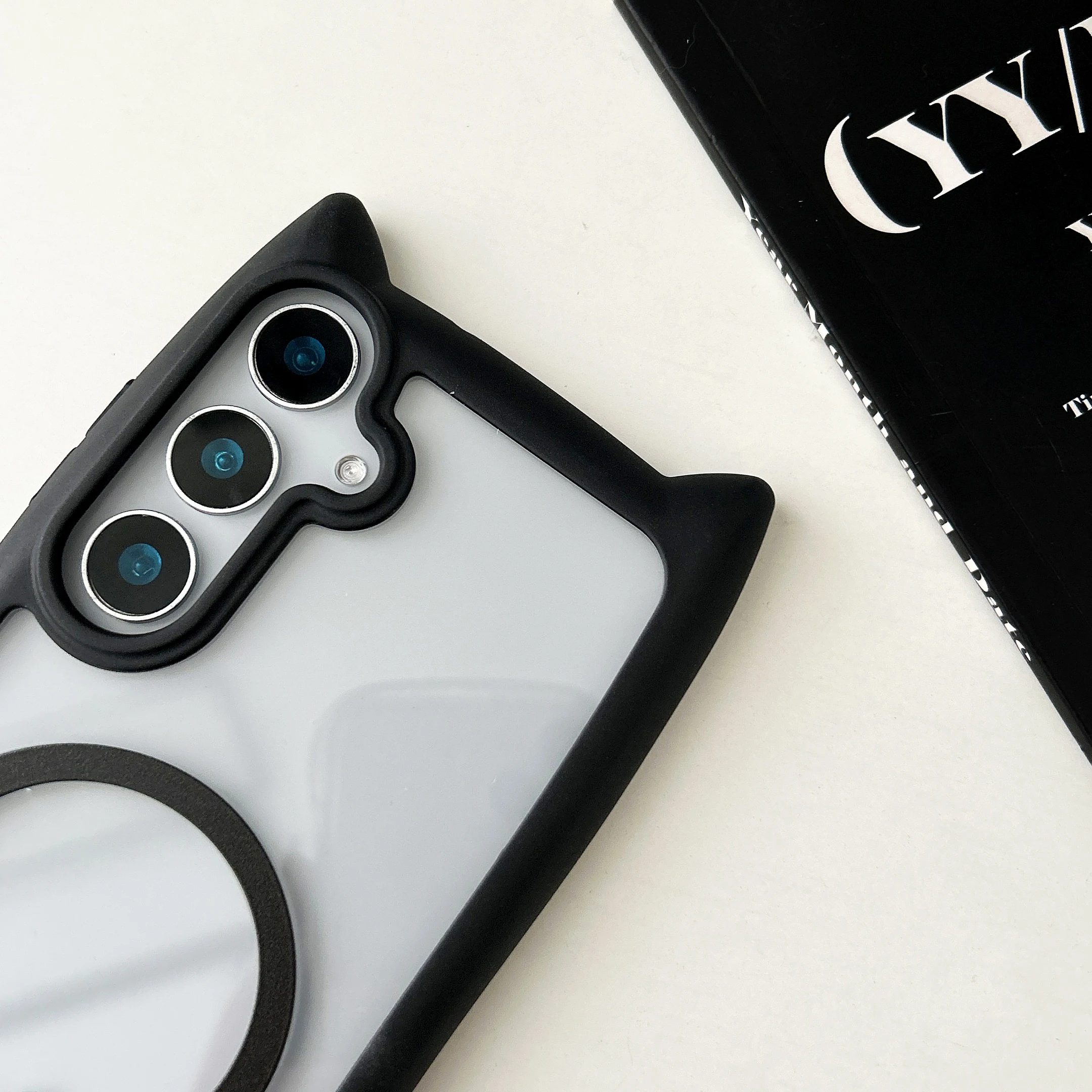 Magnetische Magsafe-Hülle für Galaxy S26 Ultra Niedliche Katzenohren-Abdeckung für Samsung Galaxy S24 S25 Transparente Harte Stoßfeste Handyhülle Image