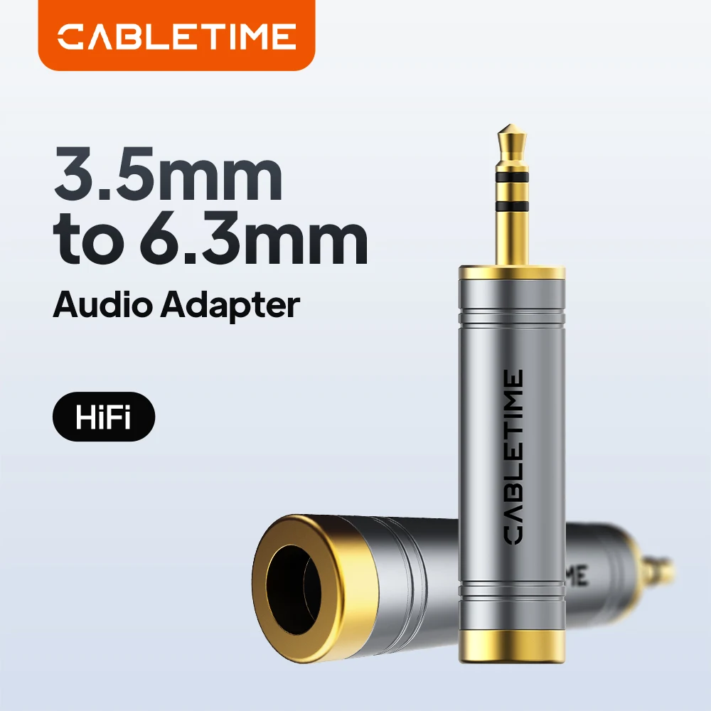 CABLETIME Aux 3,5 mm auf 6,35 mm Audio-Adapter 3,5 mm Stecker auf 6,35 mm Buchse Videokonverter für Telefon-Mikrofon-Computer Image