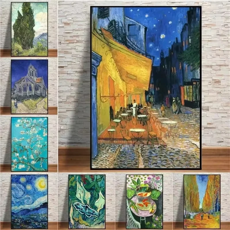 1 Stück rahmenloses Leinwandgemälde, Vincent Van Gogh, klassische Sammlung, Kunstposter, Leinwandgemälde, Terrasse bei Nacht, Iris, Wandbild Image