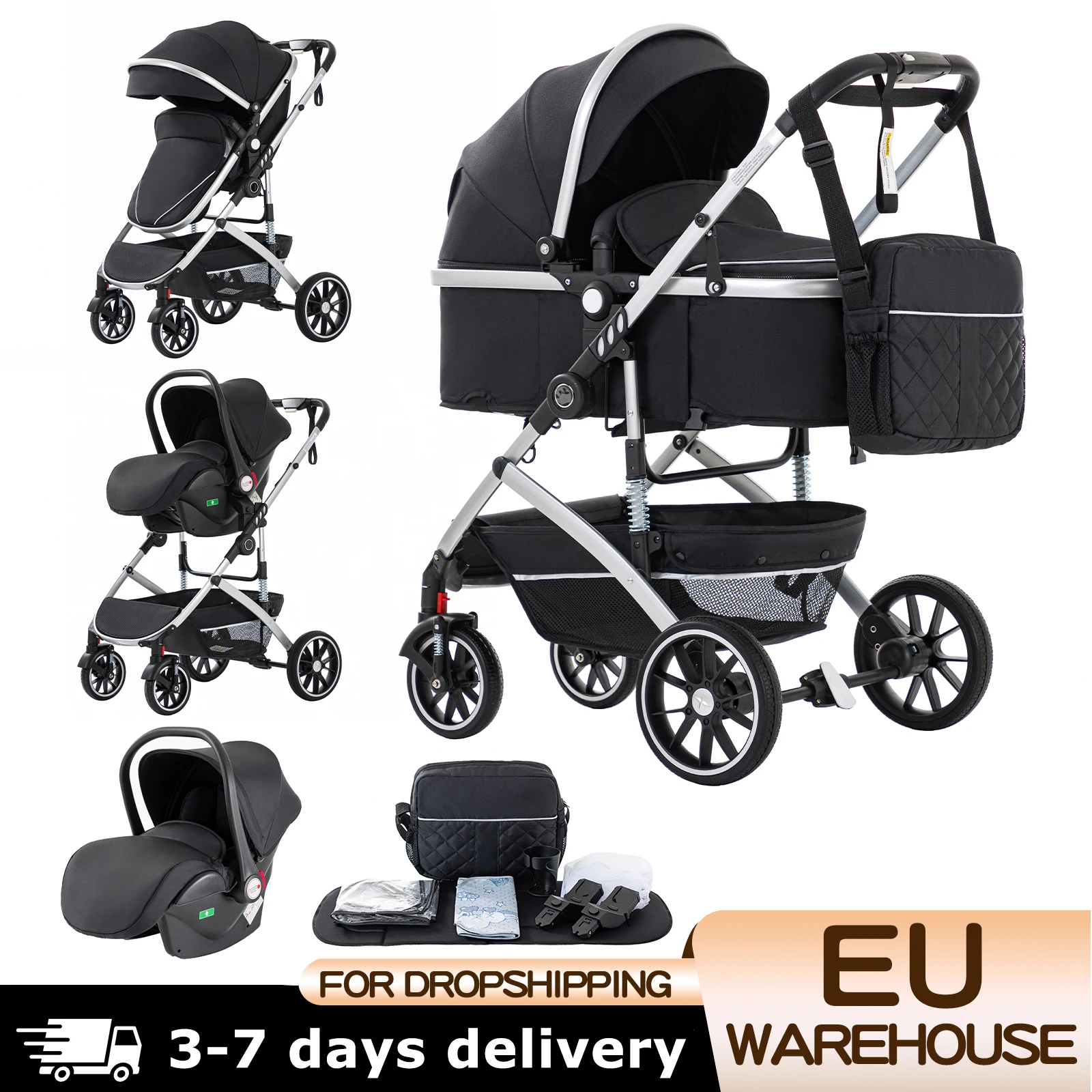 Kinderwagen, hohe Landschaftskinderwagen, 3-in-1, Kinderwagen, Babywagen, Kinderwagen, 3-in-1, mehrere Kinderwagenwiege für Neugeborene Image