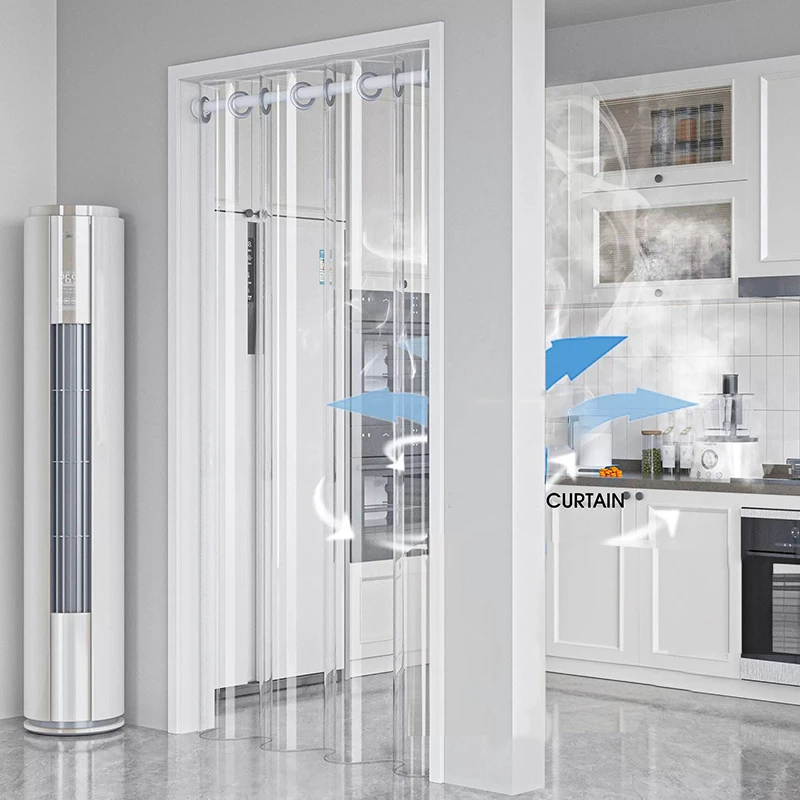 Modischer PVC-Türvorhang mit großem Ring, kein Stanzen, flaches Gewebe, maschinenwaschbar, ohne Futter, geeignet für verschiedene Raumanten Image