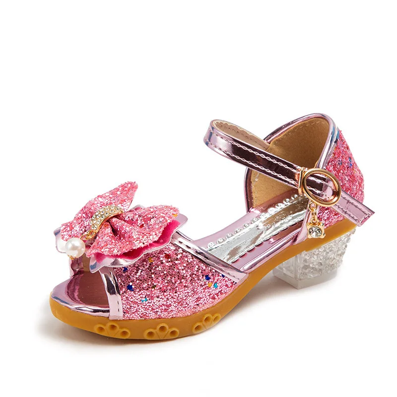 Kinder Schuhe 2023 Neue Herbst Casual Glitter Bowknot Kinder High Heel Mädchen Schuhe Mode Prinzessin Dance Party Sandalen