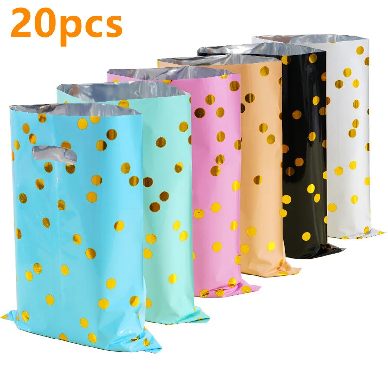 20 Stück goldene Punkte Plastik Geburtstags geschenk Verpackung Tasche Süßigkeiten Keks Einkaufstaschen für Kinder Geburtstag Baby party Party Gunst Taschen Image