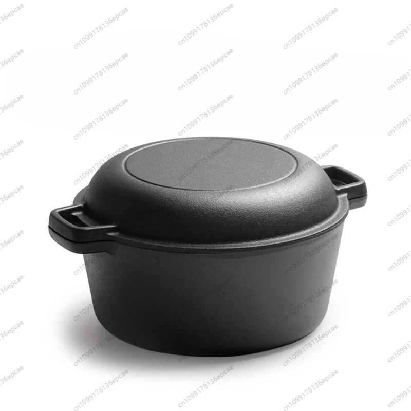 Backtopf zum Braten und Schmoren 2-in-1 Multifunktionaler Zweihenkel-Topf Vertiefter Gusseisen-Schmortopf Image