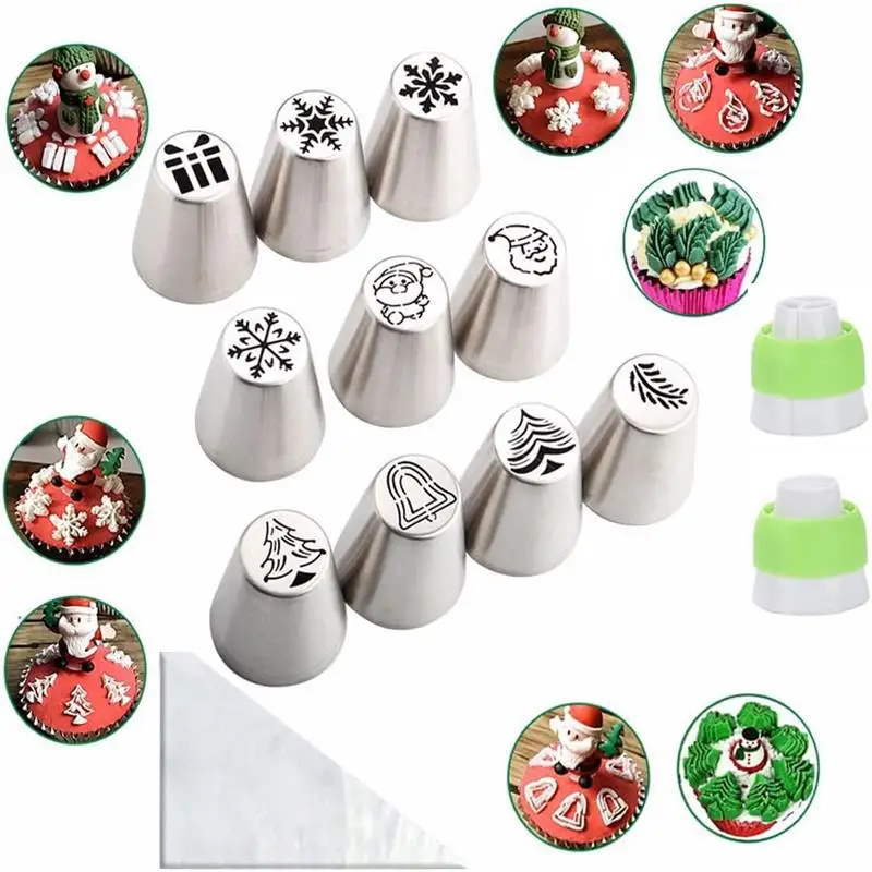 /22pcs Creme Düse Kuchen Dekorations werkzeuge Gebäck Bäckerei Zubehör Cupcake Zuckerguss Rohrleitung Düsens pitzen Back geschirr Weihnachten Image