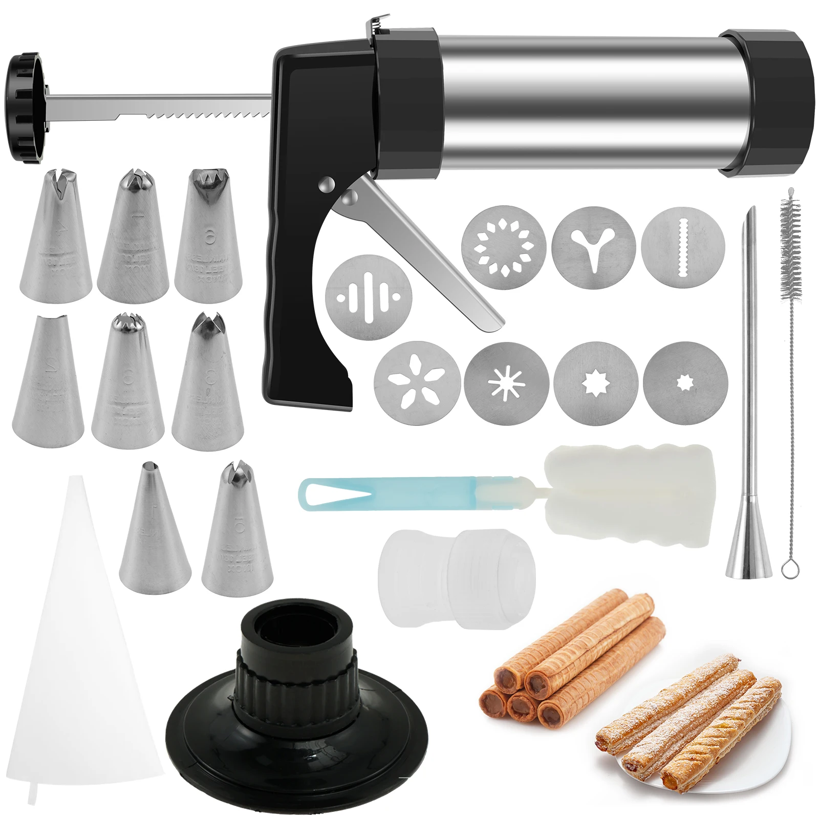 Edelstahl-Churro-Pistole Set Multifunktionale Churro-Füllmaschine DIY Kekspresse für Heimbacken und Kuchendekoration Image