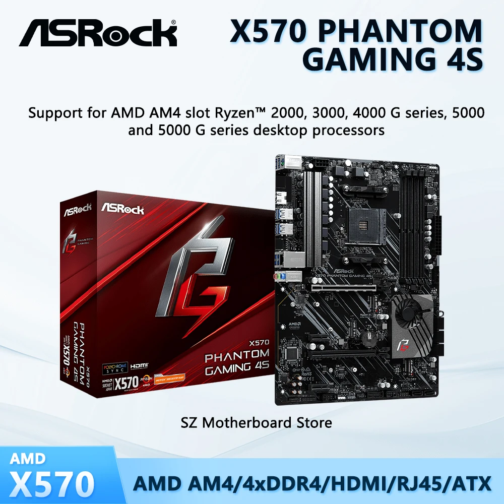 ASUS brandneues X570 PHANTOM GAMING 4S AMD X570 Motherboard AM4 Unterstützung Ryzen 7/5 5700x3d 5700x 5600 CPU DDR4 M.2 VGA PCIe ATX Image