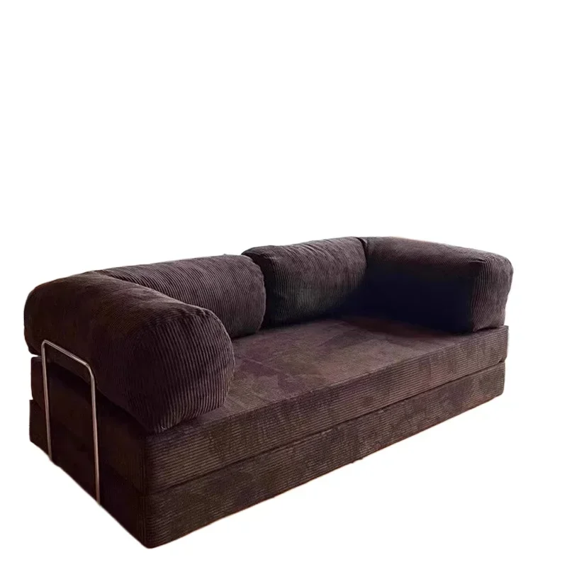 Maillard Retro-Cord-Schlafsofa aus abnehmbarem und waschbarem, kleines Apartment, mittelalterliche, zusammenklappbare, faule Stoff-Schlafsofa-Kombination Image