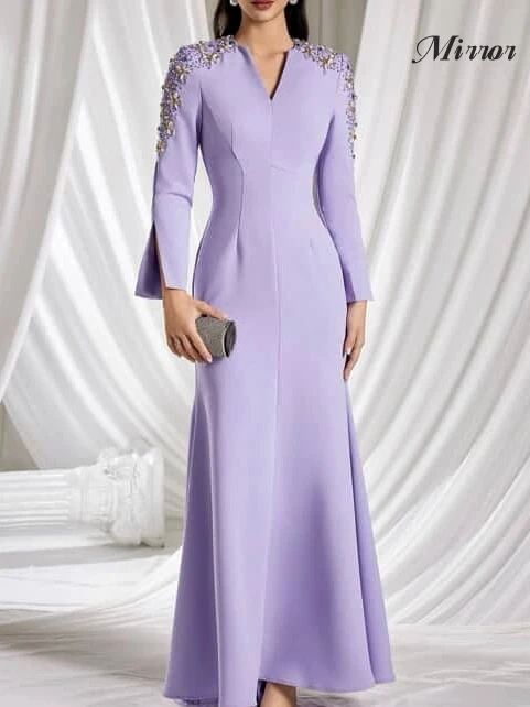 Spiegelkleid, elegant, Vintage, süß, romantisch, Perlen, lila Perlen, V-Ausschnitt, individuell anpassbar, für formelle Anlässe, Abschlussballkleid, Abendparty-Kleider