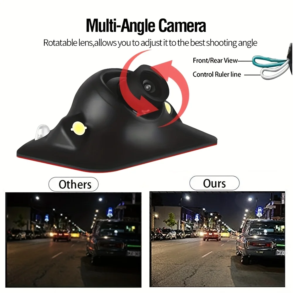 360 ° Rotierende Auto-Multifunktionskamera mit Nachtsicht, 2 LEDs, CCD, Rückfahrkamera für CVBS-Display – Weitwinkelobjektiv Image