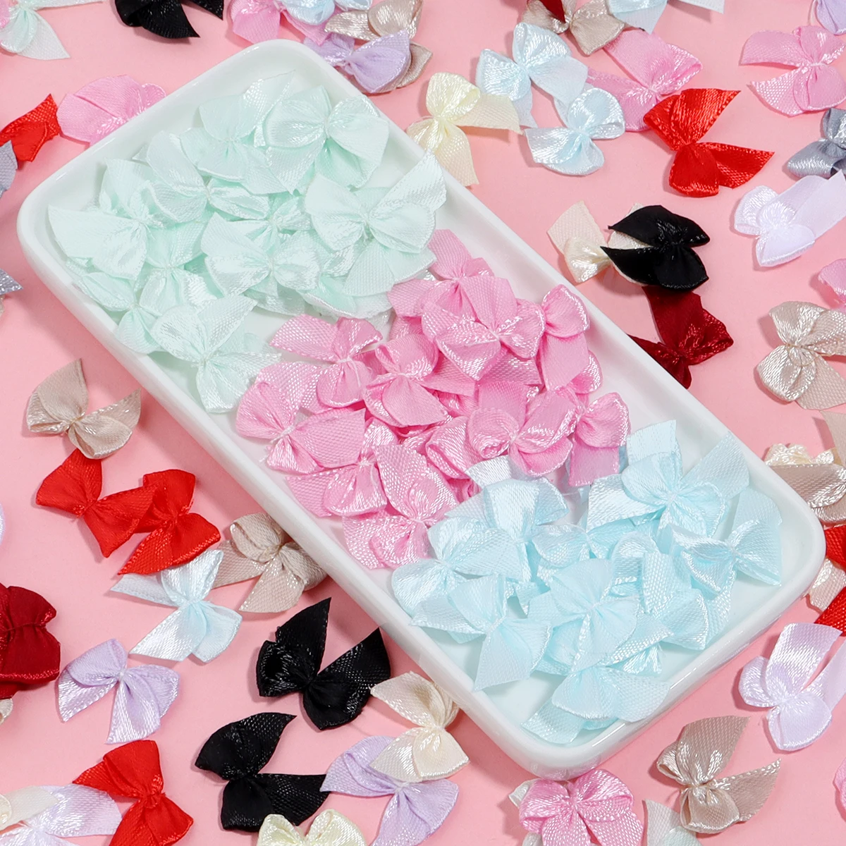 100 teile/los Polyester Satin Band Bögen Farbige Mini Band Fliege Für DIY Handgemachte Kleidung Nähen Party Dekoration Lieferungen Image
