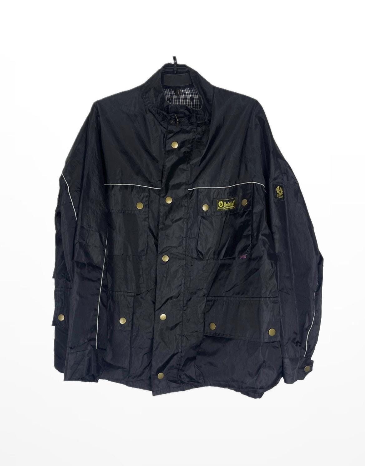 Giacca da uomo BELSTAFF in nylon nero vintage, taglie L e XL.