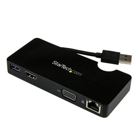 StarTech.com USB 3.0 to HDMI or VGA Adapter Dock - USB 3.0 Mini Docking Station w/USB GbE Ports - Portable Universal Laptop Travel Hub (USB3SMDOCKHV) Black