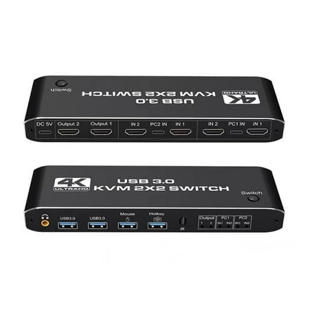 HMI-compatible KVM Switch 4K 60Hz 2 Port Dual Monitor USB 3.0 KVM Switch 1080P USB KVM Switcher HMI With USB 3.0 Port 2x2 USB Easy to Install