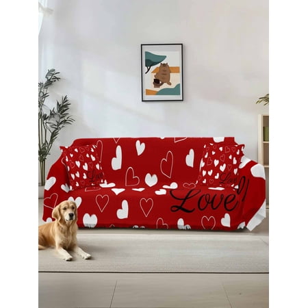 Valentine s Day Couch Cover for 2 Cushion Sofa Valentines Red Love Heats Romantic Washable Loveseat Sofa Covers Slipcover for Sectional Sofas L-Shaped Couch Throw Cover 71 x118